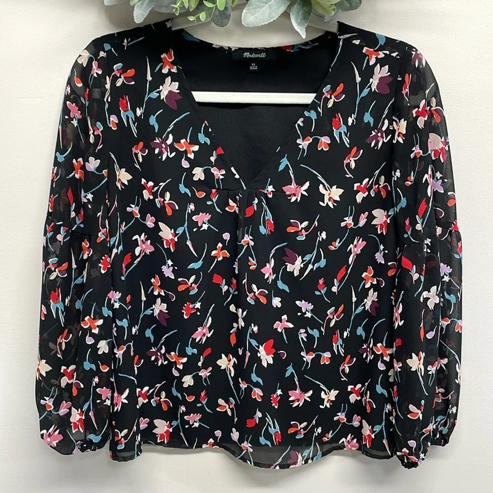 Madewell Black Floral Blouse